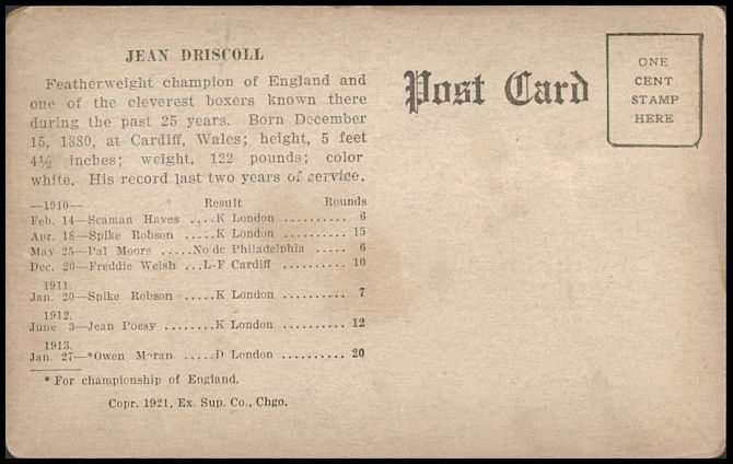 BCK 1921 Boxing Exhibits Postcards